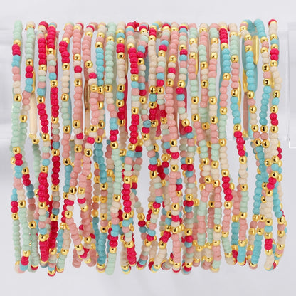 Set/24 Assorted 2mm Stretch Seed Bead Bracelets with Gold Bead Accents