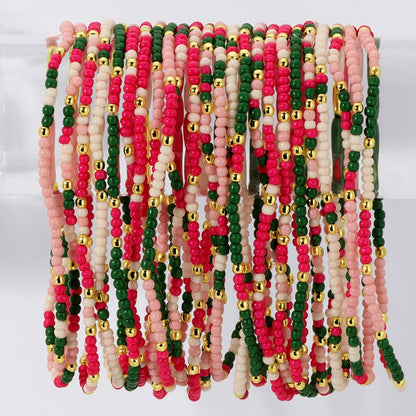 Set/24 Assorted 2mm Stretch Seed Bead Bracelets with Gold Bead Accents