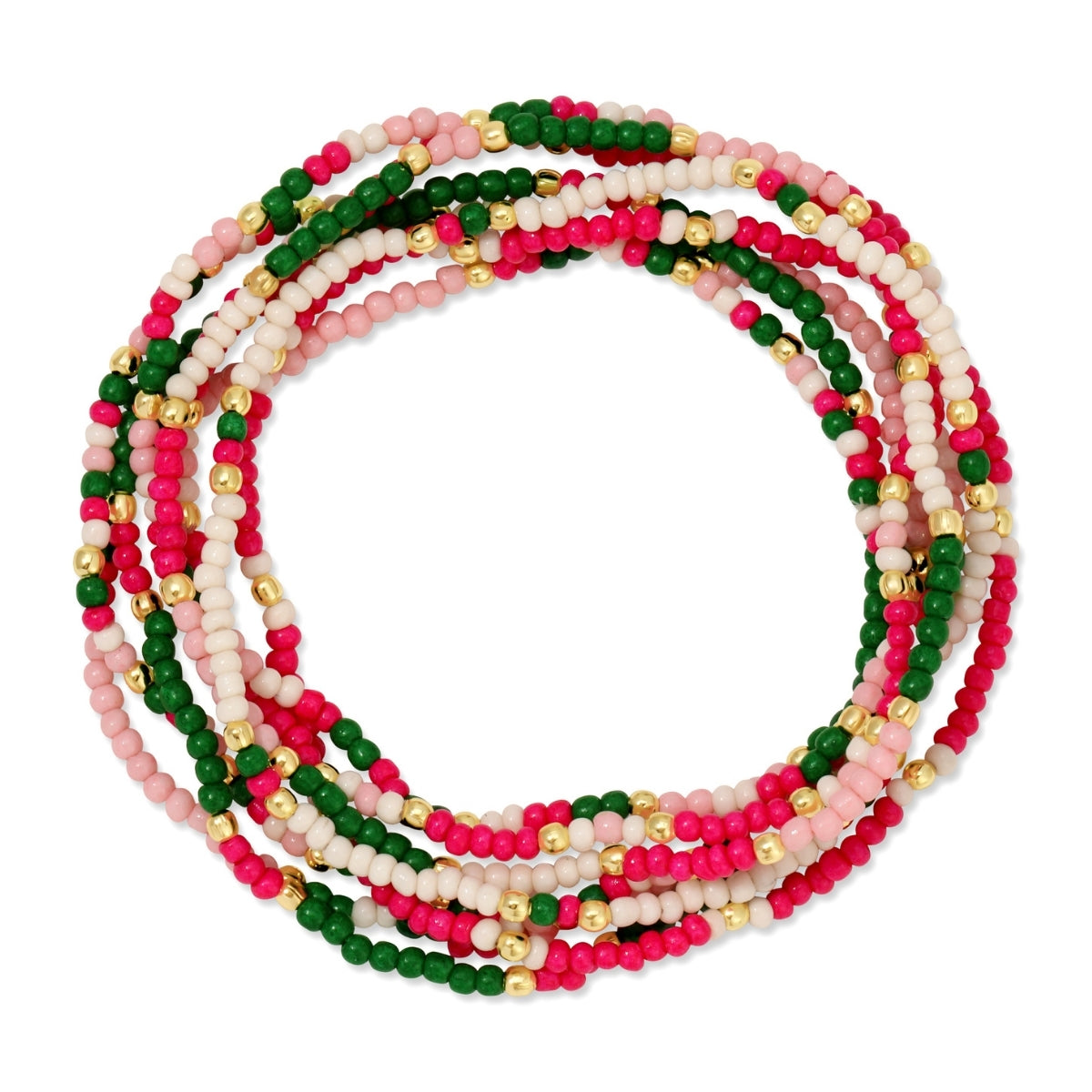 Set/24 Assorted 2mm Stretch Seed Bead Bracelets with Gold Bead Accents