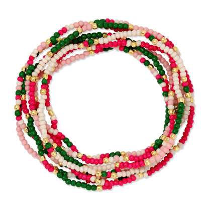 Set/24 Assorted 2mm Stretch Seed Bead Bracelets with Gold Bead Accents