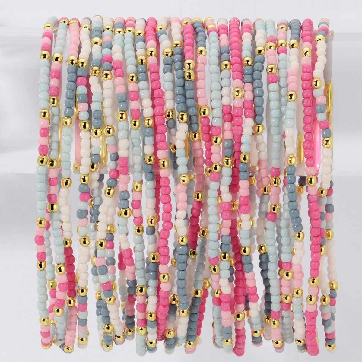Set/24 Assorted 2mm Stretch Seed Bead Bracelets with Gold Bead Accents