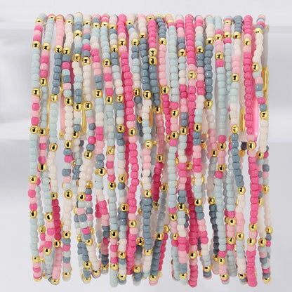 Set/24 Assorted 2mm Stretch Seed Bead Bracelets with Gold Bead Accents