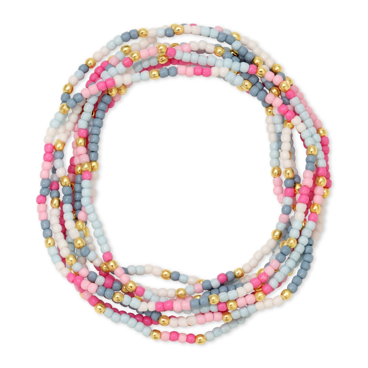 Set/24 Assorted 2mm Stretch Seed Bead Bracelets with Gold Bead Accents