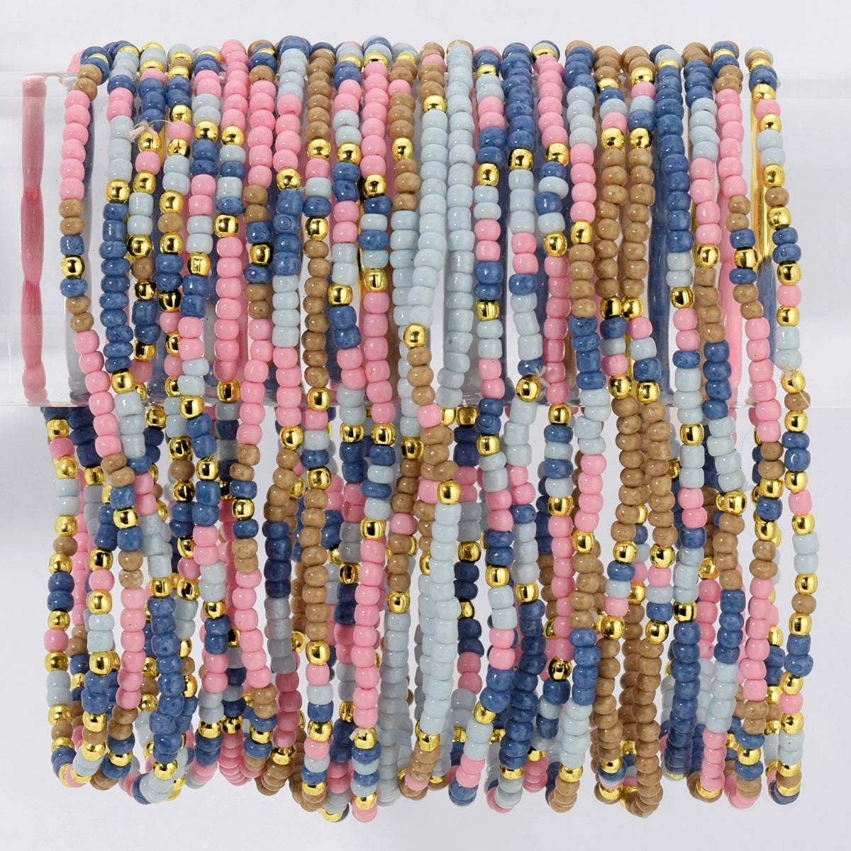 Set/24 Assorted 2mm Stretch Seed Bead Bracelets with Gold Bead Accents