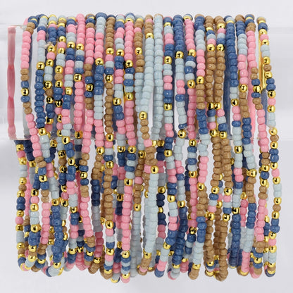 Set/24 Assorted 2mm Stretch Seed Bead Bracelets with Gold Bead Accents