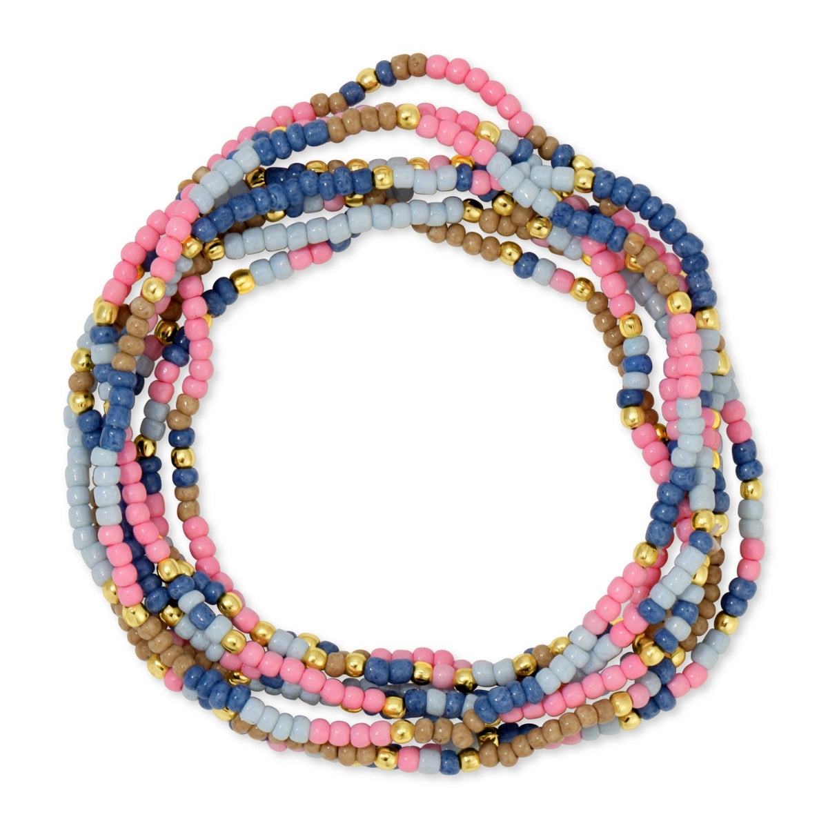 Set/24 Assorted 2mm Stretch Seed Bead Bracelets with Gold Bead Accents