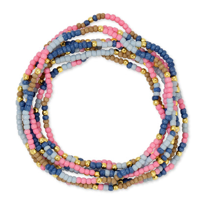 Set/24 Assorted 2mm Stretch Seed Bead Bracelets with Gold Bead Accents