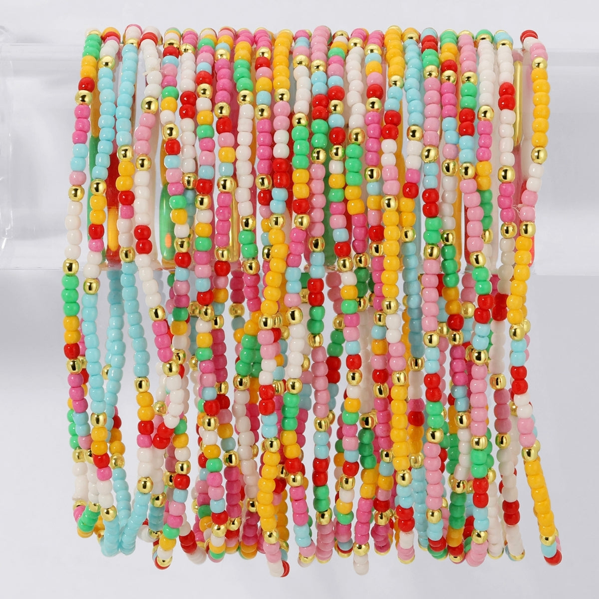 Set/24 Assorted 2mm Stretch Seed Bead Bracelets with Gold Bead Accents