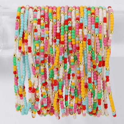 Set/24 Assorted 2mm Stretch Seed Bead Bracelets with Gold Bead Accents