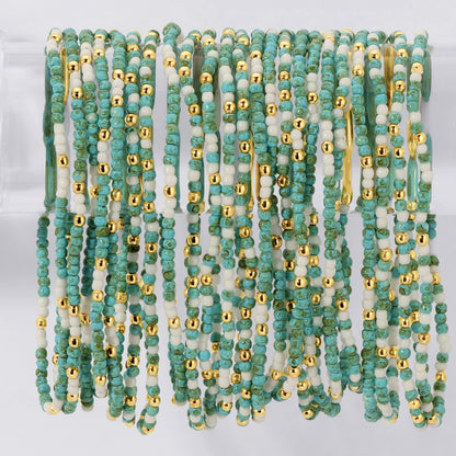 Set/24 Faux Stone Assorted 2mm stretch Seed Bead bracelets with gold bead accents