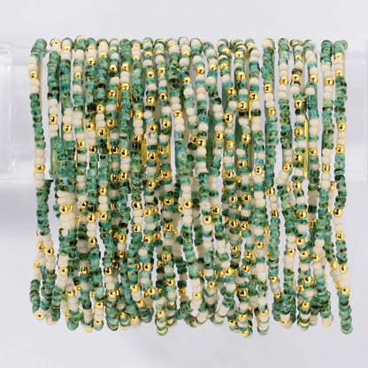 Set/24 Faux Stone Assorted 2mm stretch Seed Bead bracelets with gold bead accents
