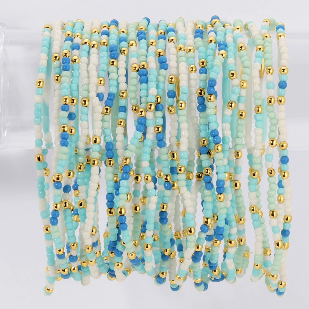 Set/24 Assorted 2mm Stretch Seed Bead Bracelets with Gold Bead Accents