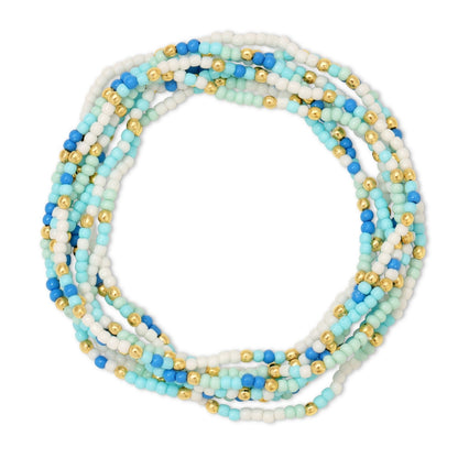 Set/24 Assorted 2mm Stretch Seed Bead Bracelets with Gold Bead Accents