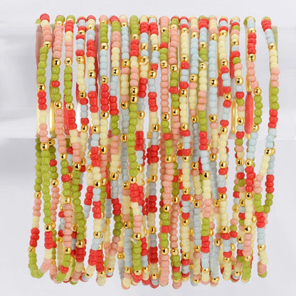 Set/24 Assorted 2mm Stretch Seed Bead Bracelets with Gold Bead Accents