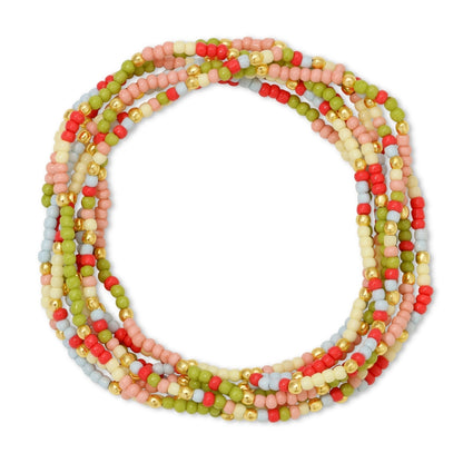 Set/24 Assorted 2mm Stretch Seed Bead Bracelets with Gold Bead Accents