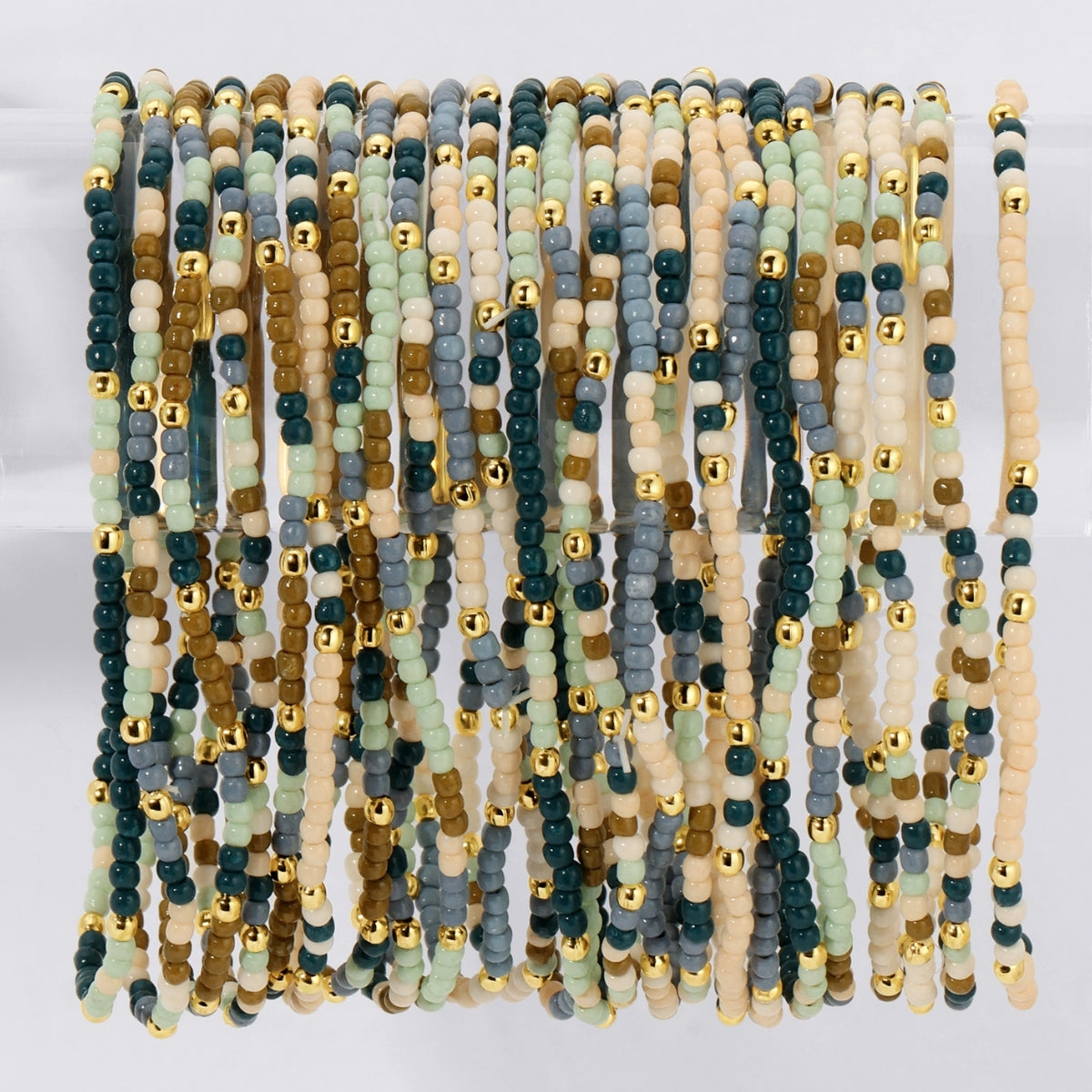 Set/24 Assorted 2mm Stretch Seed Bead Bracelets with Gold Bead Accents
