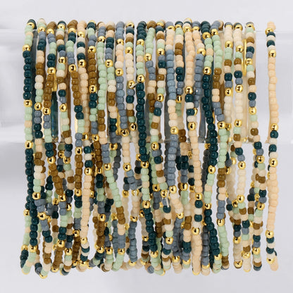 Set/24 Assorted 2mm Stretch Seed Bead Bracelets with Gold Bead Accents
