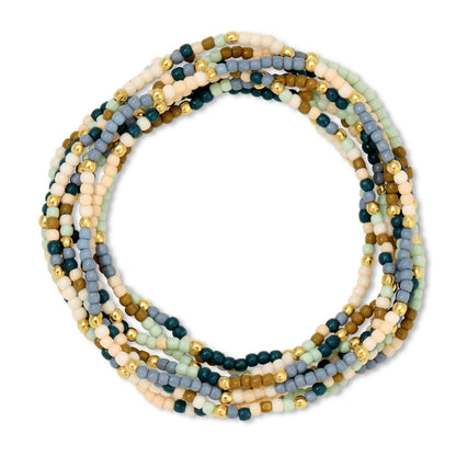 Set/24 Assorted 2mm Stretch Seed Bead Bracelets with Gold Bead Accents