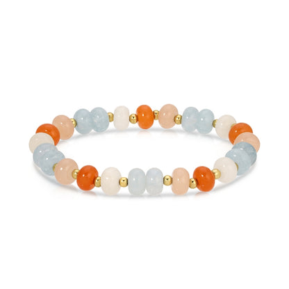 Beaded bracelet with multicolored beads on a white background
