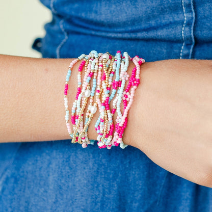 Set/24 Assorted 2mm Stretch Seed Bead Bracelets with Flowers
