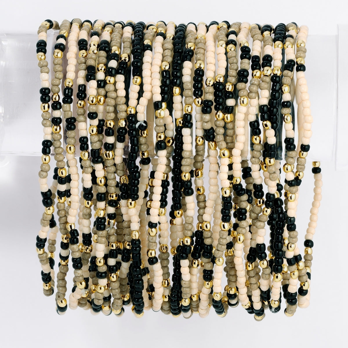 Set/24 Assorted 2mm Stretch Seed Bead Bracelets with Gold Bead Accents