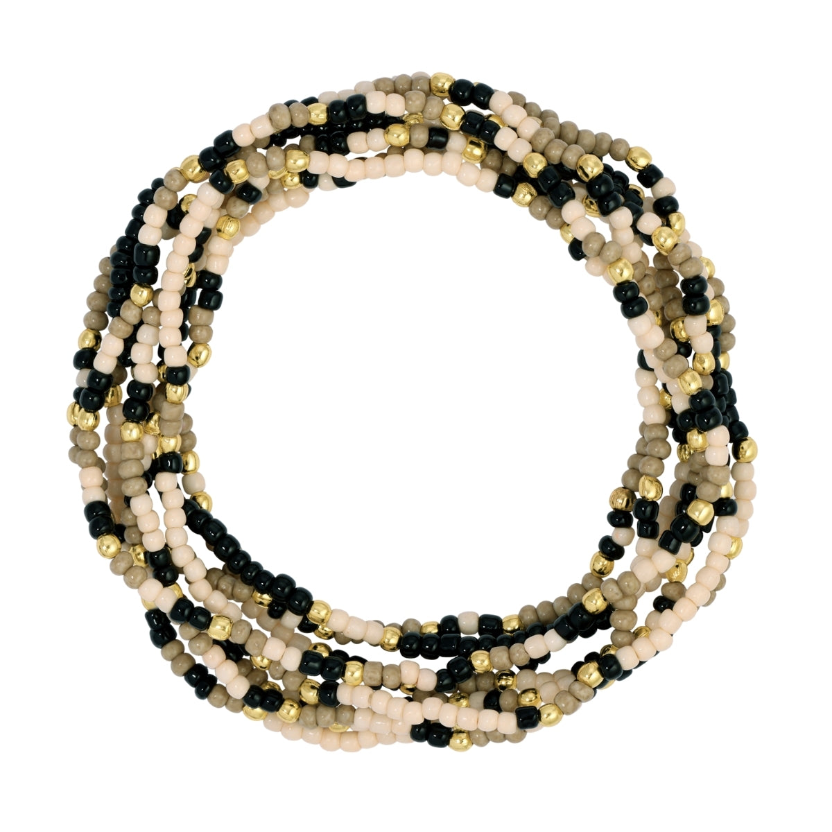 Set/24 Assorted 2mm Stretch Seed Bead Bracelets with Gold Bead Accents