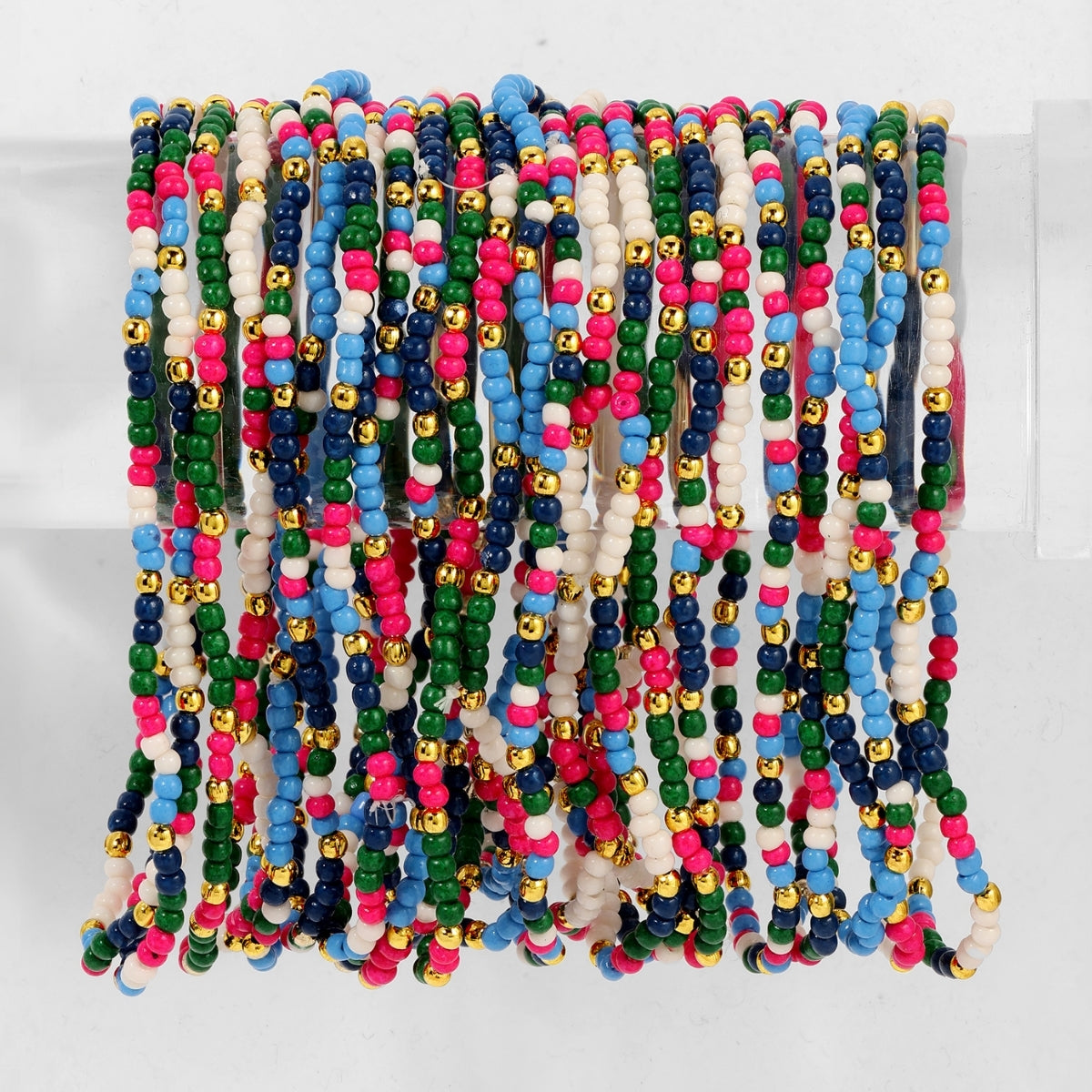 Set/24 Assorted 2mm Stretch Seed Bead Bracelets with Gold Bead Accents