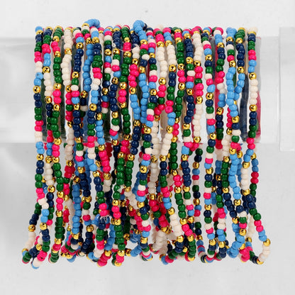 Set/24 Assorted 2mm Stretch Seed Bead Bracelets with Gold Bead Accents
