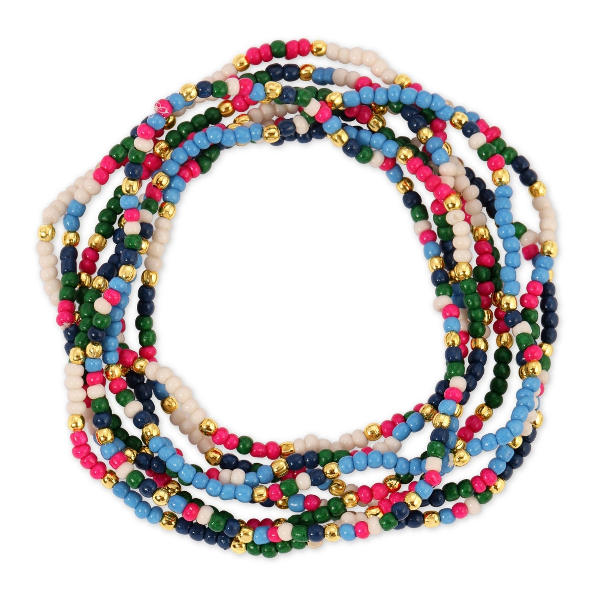 Set/24 Assorted 2mm Stretch Seed Bead Bracelets with Gold Bead Accents
