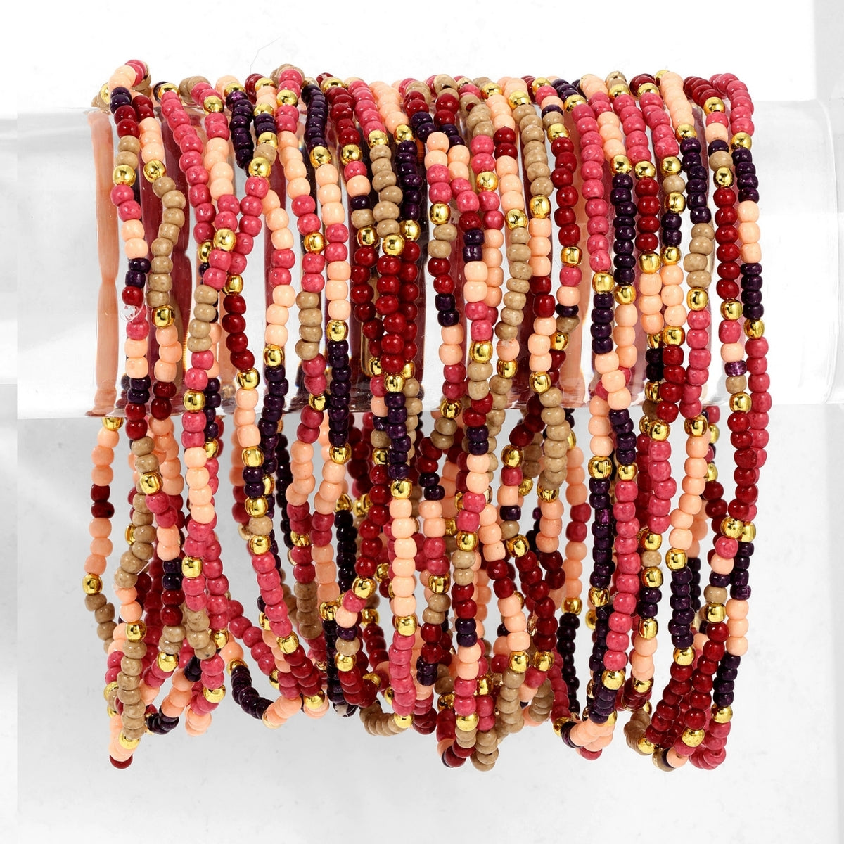 Set/24 Assorted 2mm Stretch Seed Bead Bracelets with Gold Bead Accents