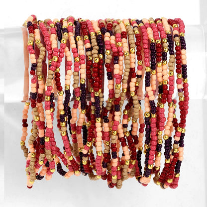 Set/24 Assorted 2mm Stretch Seed Bead Bracelets with Gold Bead Accents