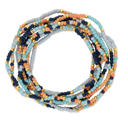Set/24 Assorted 2mm Stretch Seed Bead Bracelets with Gold Bead Accents