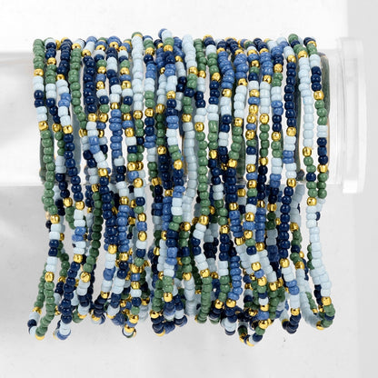 Set/24 Assorted 2mm Stretch Seed Bead Bracelets with Gold Bead Accents