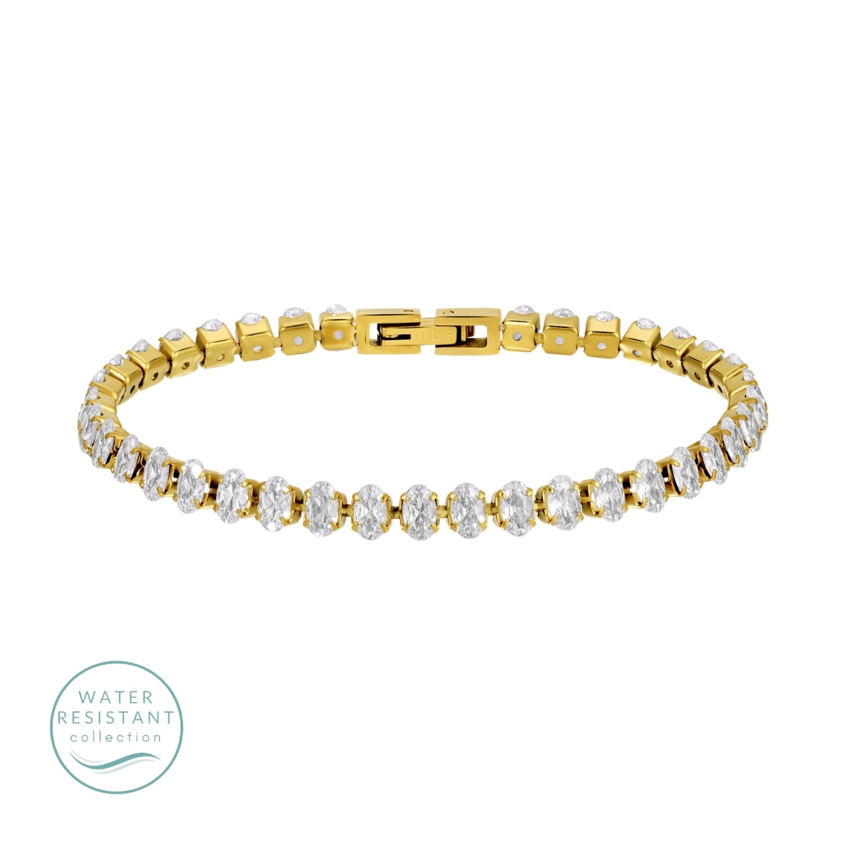 Oval Cubic Zirconia Tennis Bracelet, Water-Resistant