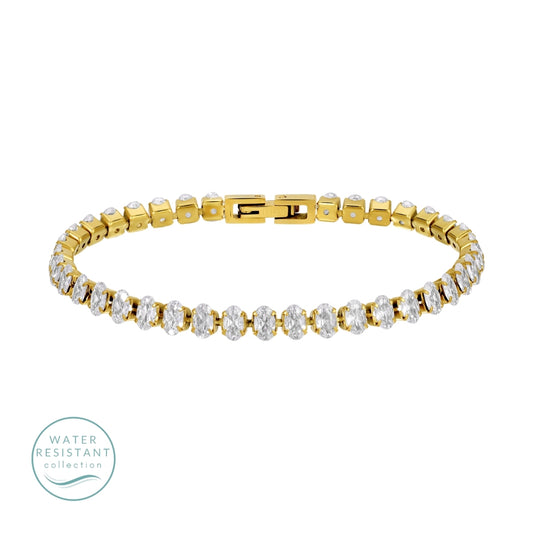 Oval Cubic Zirconia Tennis Bracelet, Water-Resistant