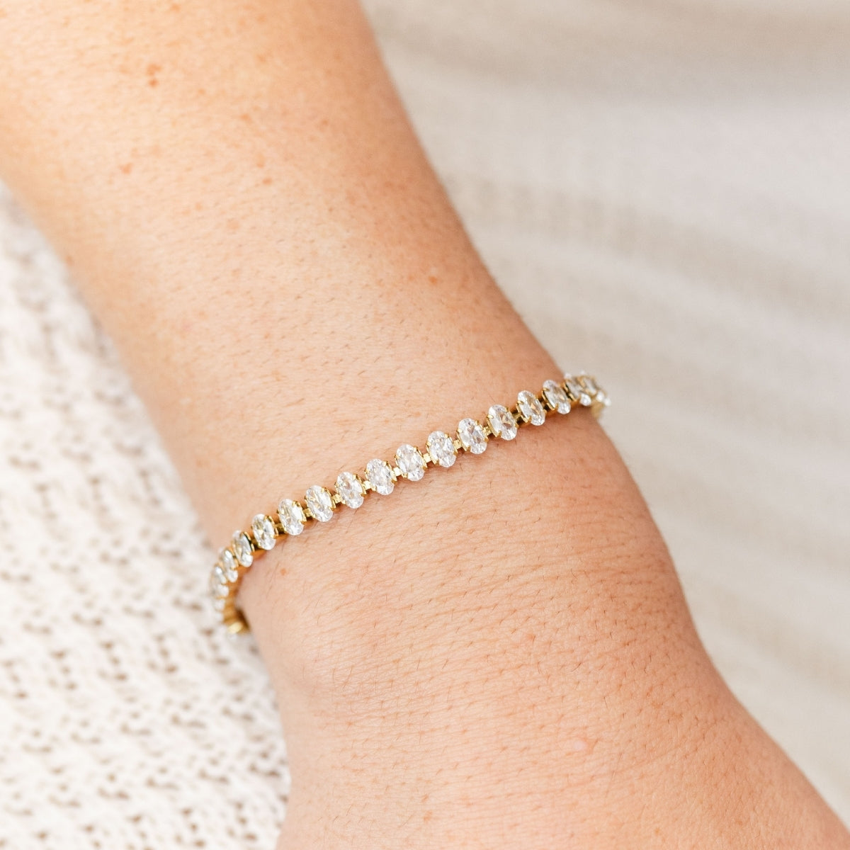 Oval Cubic Zirconia Tennis Bracelet, Water-Resistant