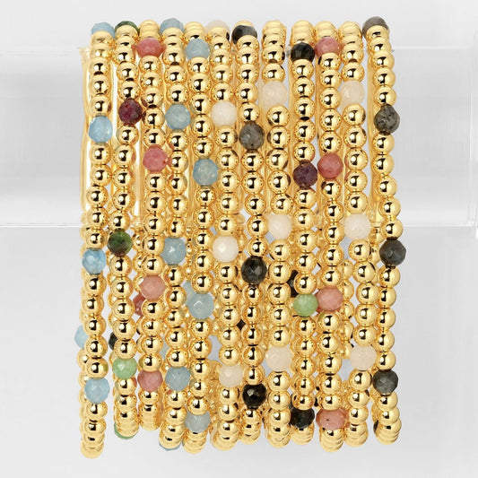 Set/12 Stretch Beaded Bracelets with stone accents