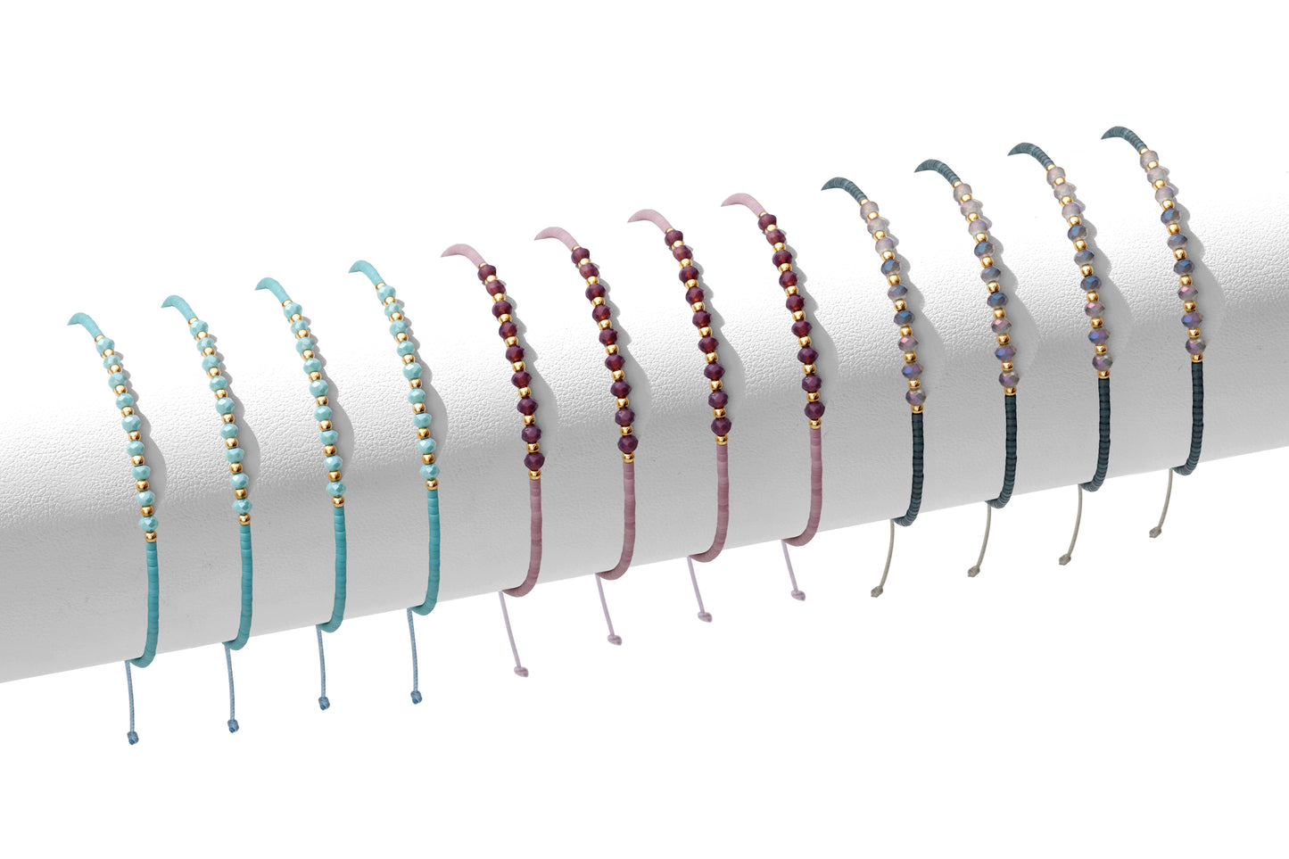 Set/12 Adjustable Glitz Accented Miyuki Bracelets,