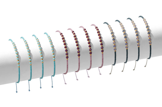 Set/12 Adjustable Glitz Accented Miyuki Bracelets,