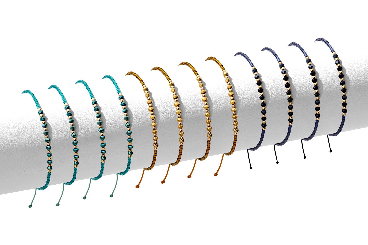Set/12 Adjustable Glitz Accented Miyuki Bracelets,