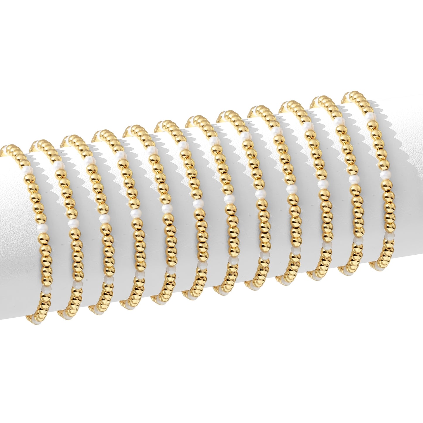Set/12 4mm Bead & Pearl Stretch Bracelets