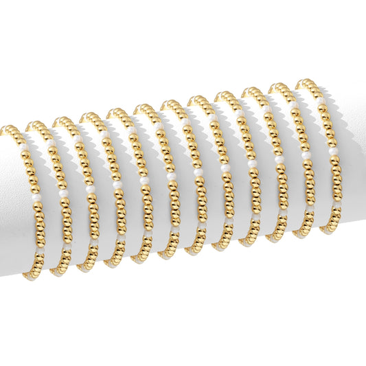 Set/12 4mm Bead & Pearl Stretch Bracelets