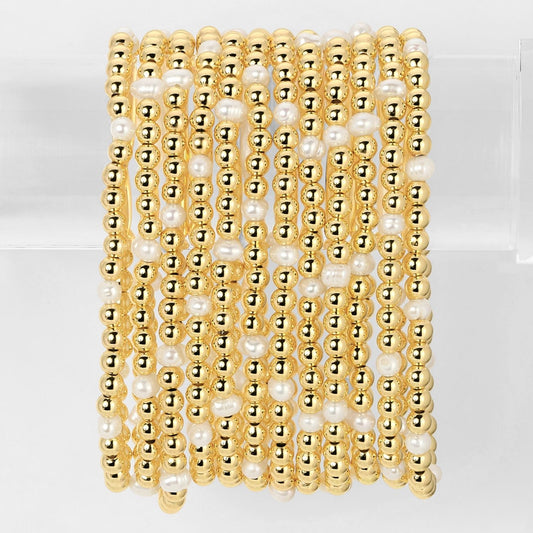 Set/12 4mm Bead & Pearl Stretch Bracelets
