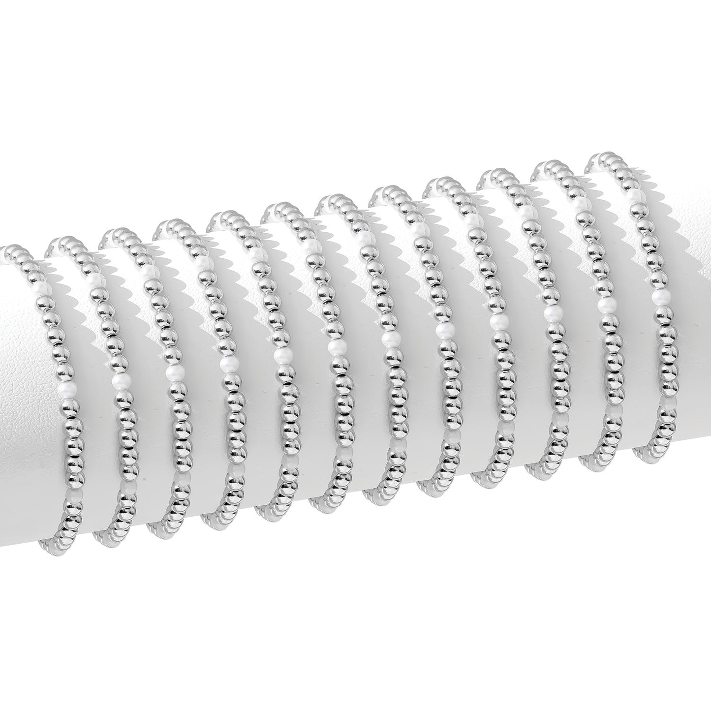 Set/12 4mm Bead & Pearl Stretch Bracelets