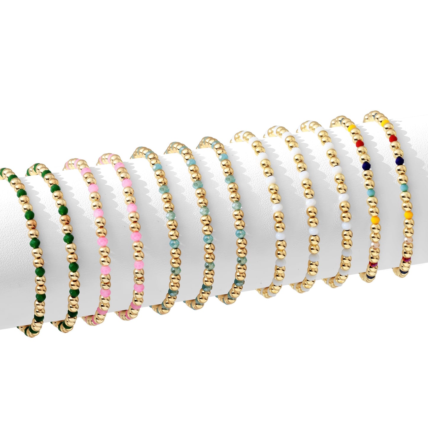 Set/12 4mm Bead & Crystal Stretch Bracelets