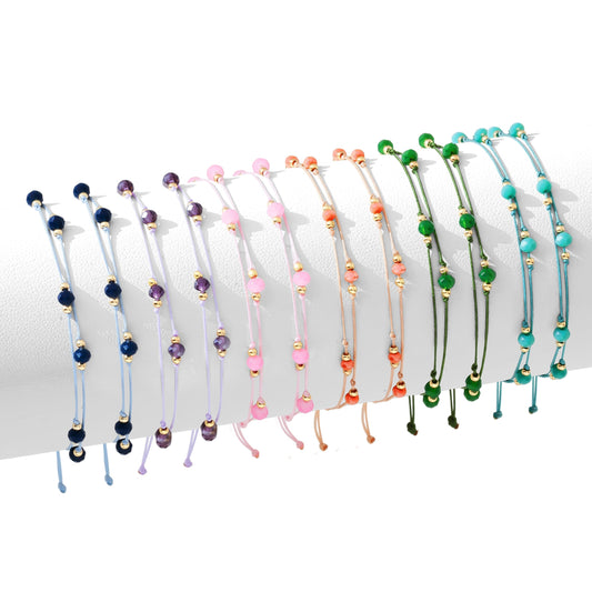 Set/12 Delicate Double Crystal String Pulley Bracelets