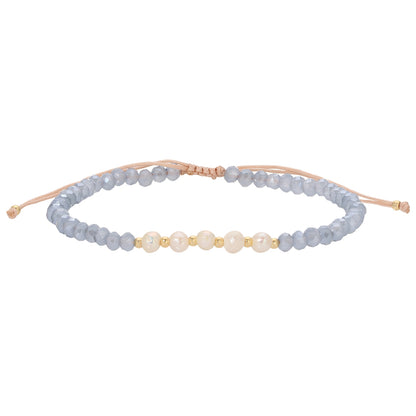 Set/12 Adjustable Crystal and Pearl Bracelets