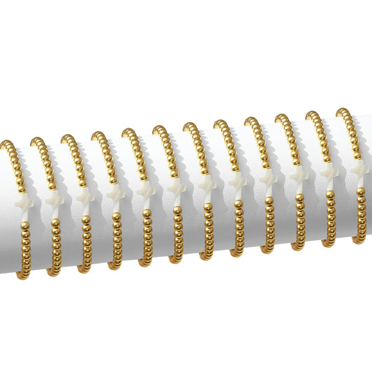 Set/12 4mm bracelet with shell cross