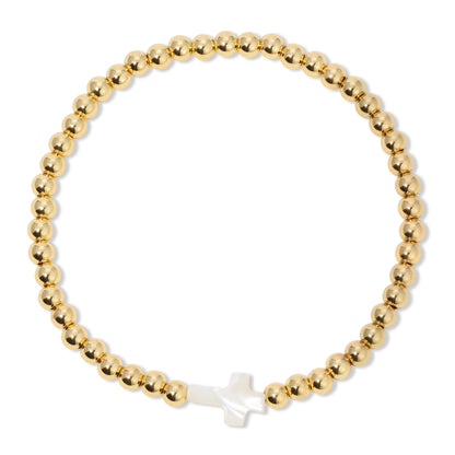 Set/12 4mm bracelet with shell cross
