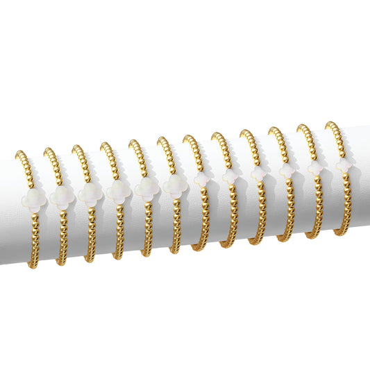 Set/12 4mm bracelet with shell quatrefoil accents